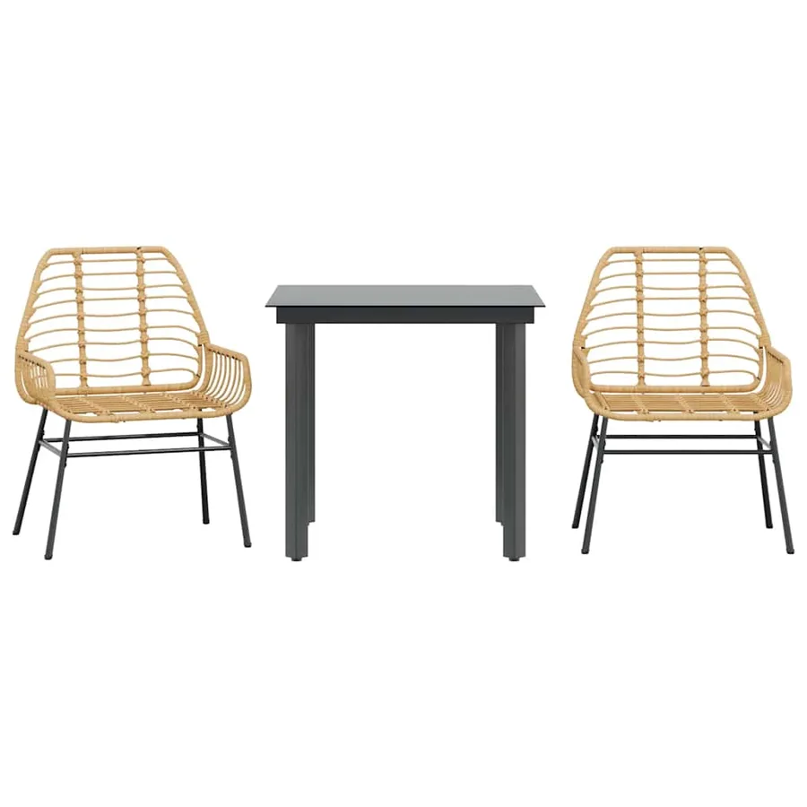 Ensemble à manger de jardin 3pcs marron résine tressée verre - 2