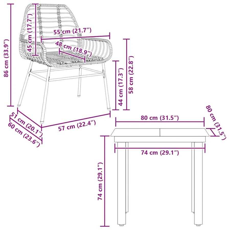 Ensemble à manger de jardin 3 pcs noir résine tressée verre - 10