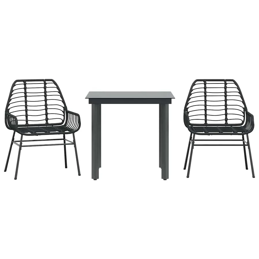 Ensemble à manger de jardin 3 pcs noir résine tressée verre - 2