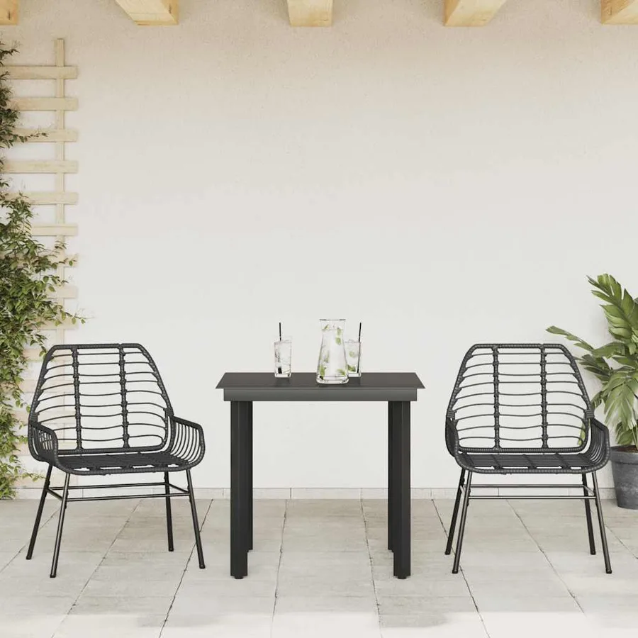 Ensemble à manger de jardin 3 pcs noir résine tressée verre - 3