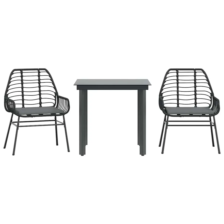 Ensemble à manger de jardin et coussins 3 pcs noir rotin verre - 2