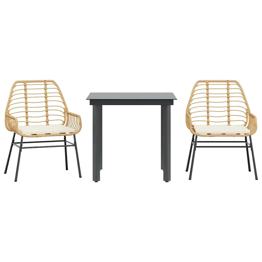 Ensemble à manger jardin coussins 3pcs marron poly rotin verre - 2