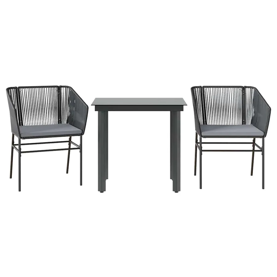 Ensemble à manger de jardin et coussins 3 pcs noir rotin verre - 2