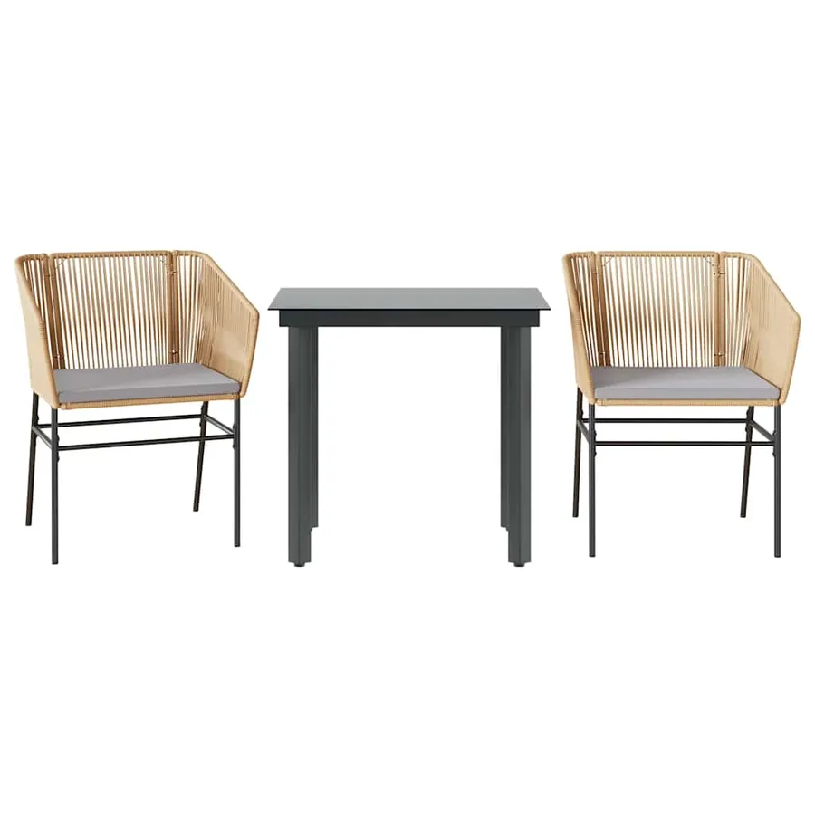Ensemble à manger jardin coussins 3pcs marron poly rotin verre - 2