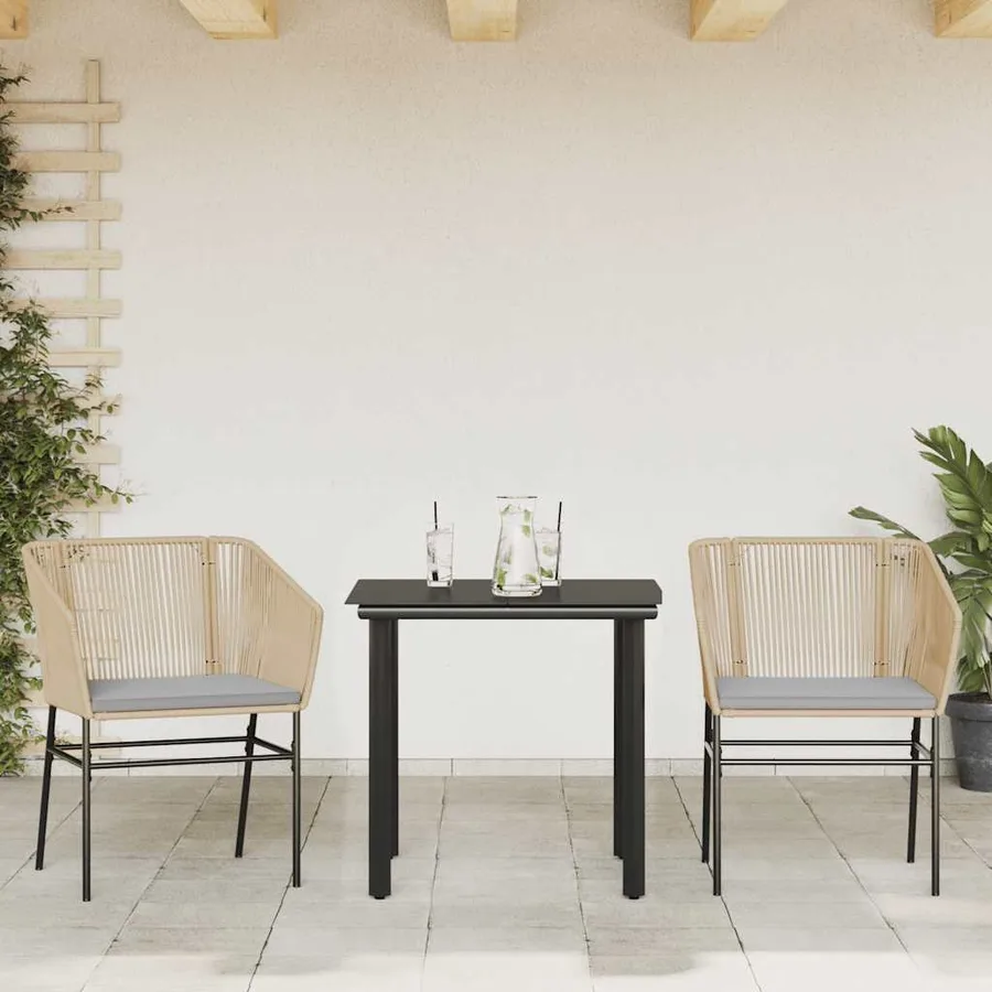 Ensemble à manger jardin coussins 3pcs marron poly rotin verre - 3