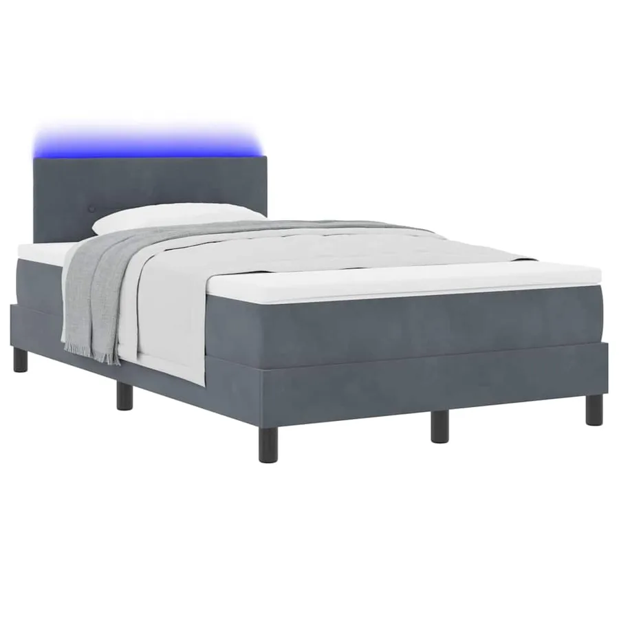 Lit à ressort LED Gris foncé 120 x 190 cm Velours - 3