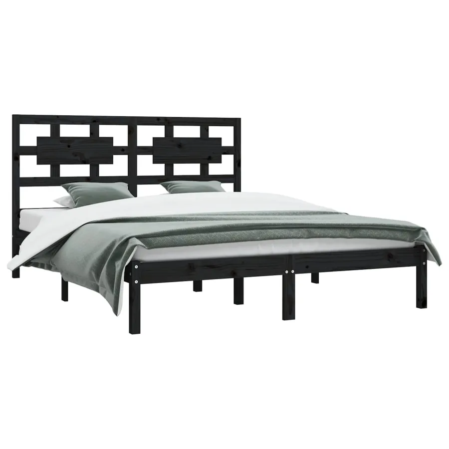 Cadre de lit sans matelas noir 200x200 cm bois massif de pin - 3