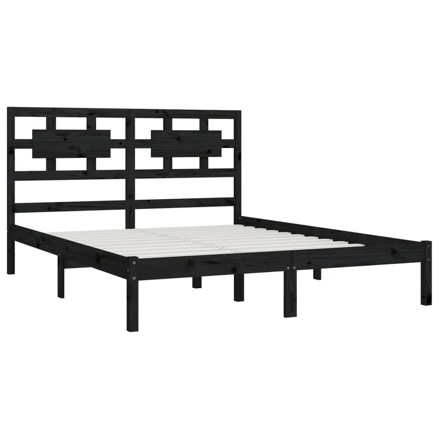 Cadre de lit sans matelas noir 200x200 cm bois massif de pin - 4