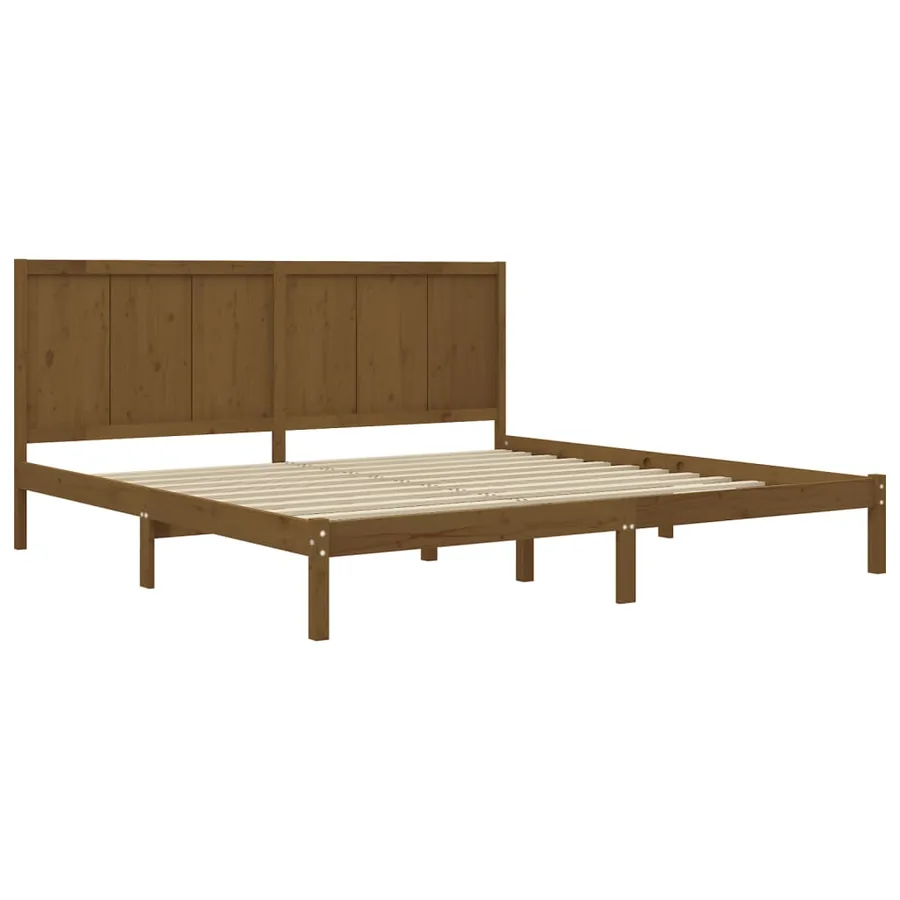 Cadre de lit sans matelas marron miel 200x200cm bois pin massif - 4