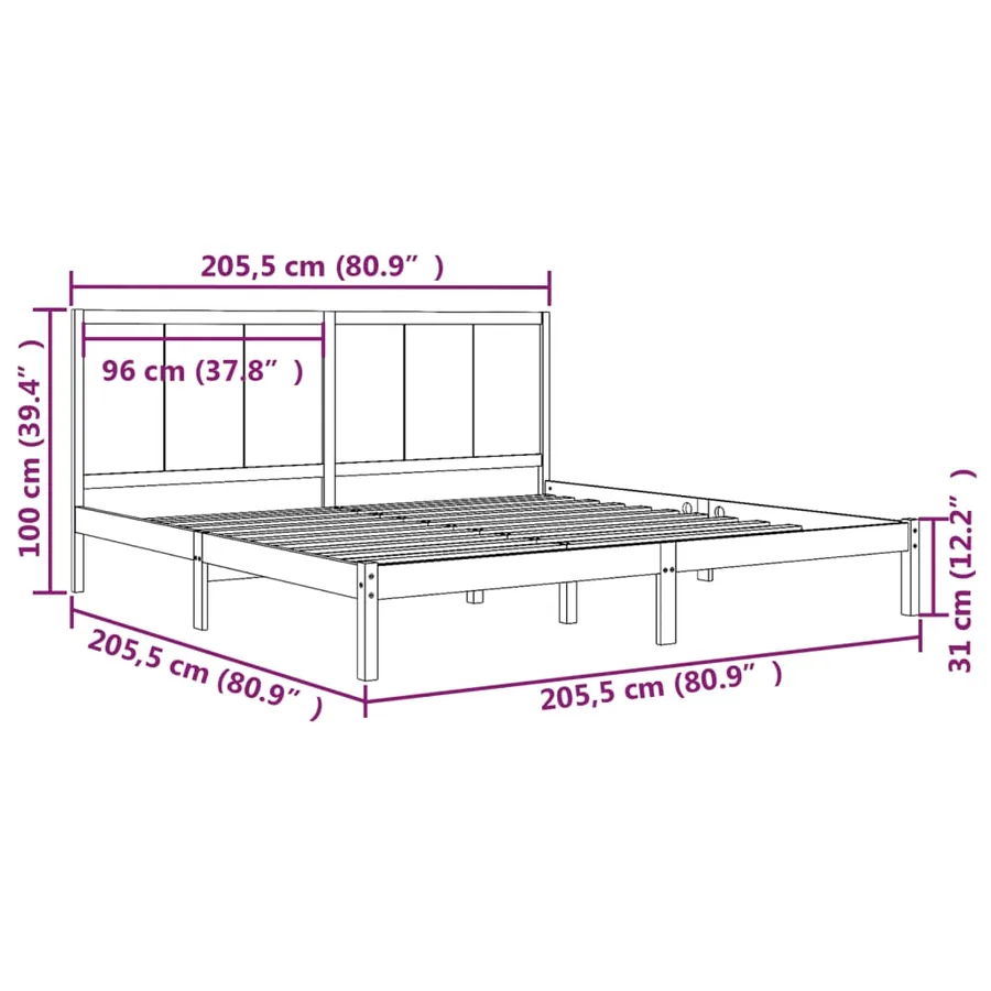 Cadre de lit sans matelas marron miel 200x200cm bois pin massif - 5