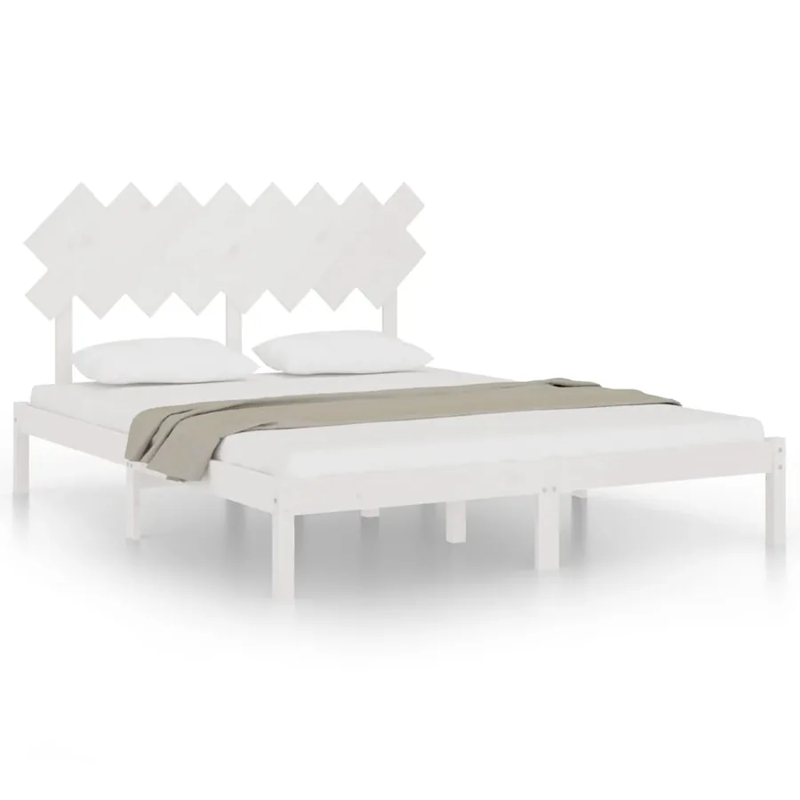 Cadre de lit sans matelas blanc 160x200 cm bois massif - 2
