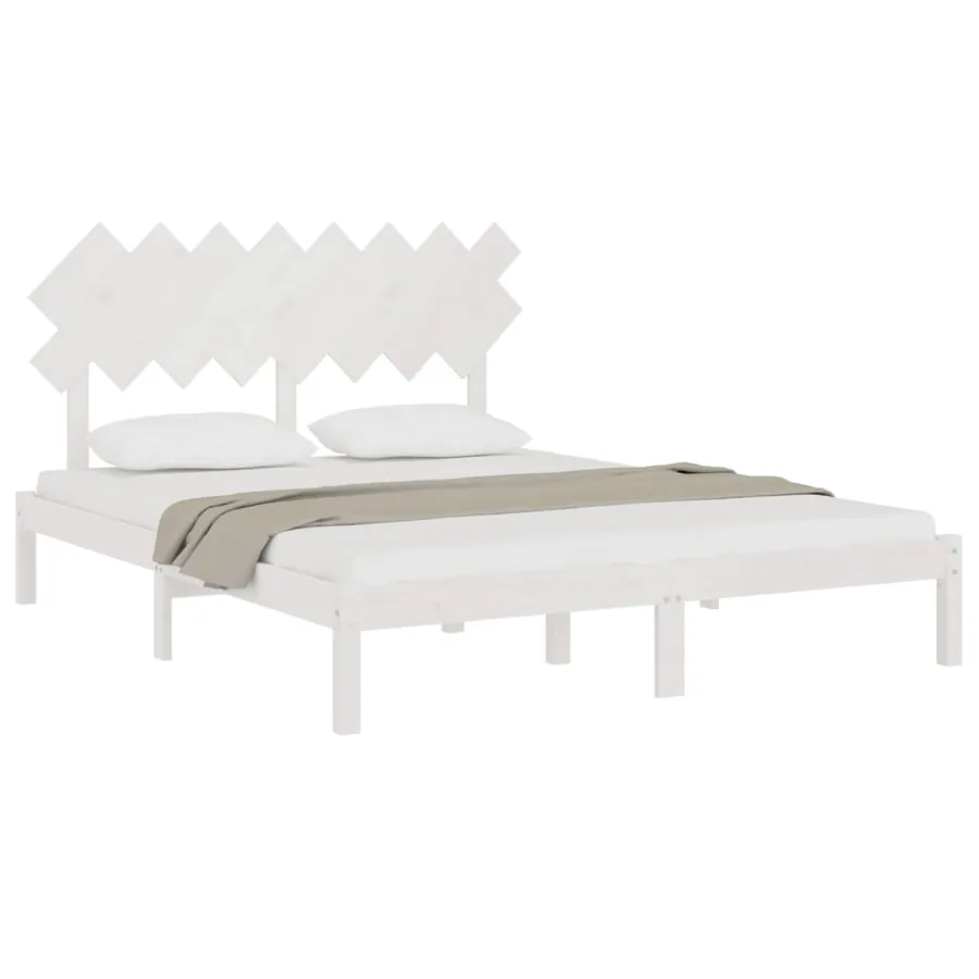 Cadre de lit sans matelas blanc 160x200 cm bois massif - 3