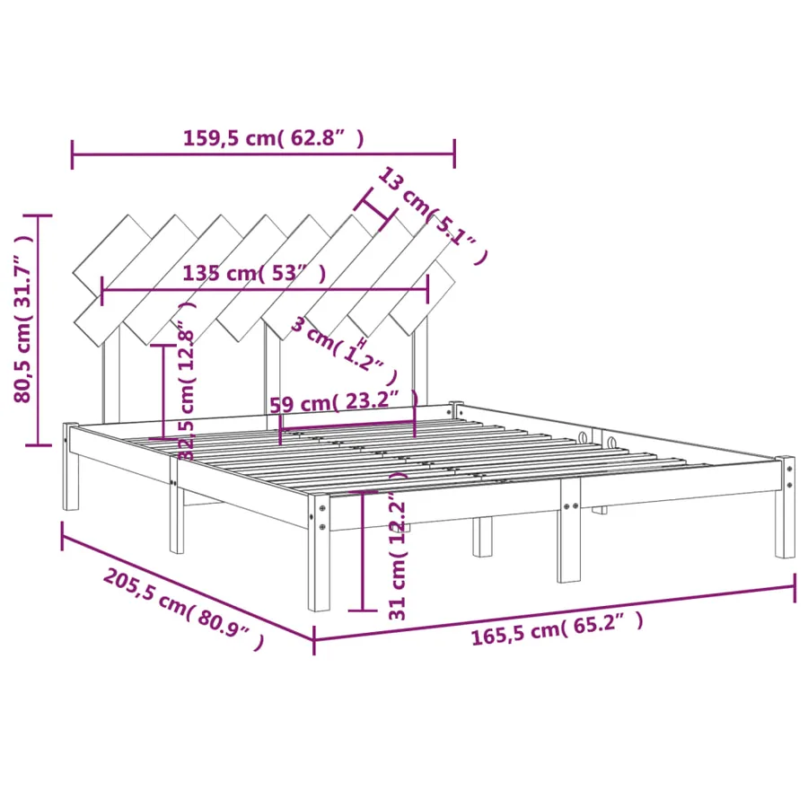 Cadre de lit sans matelas blanc 160x200 cm bois massif - 6