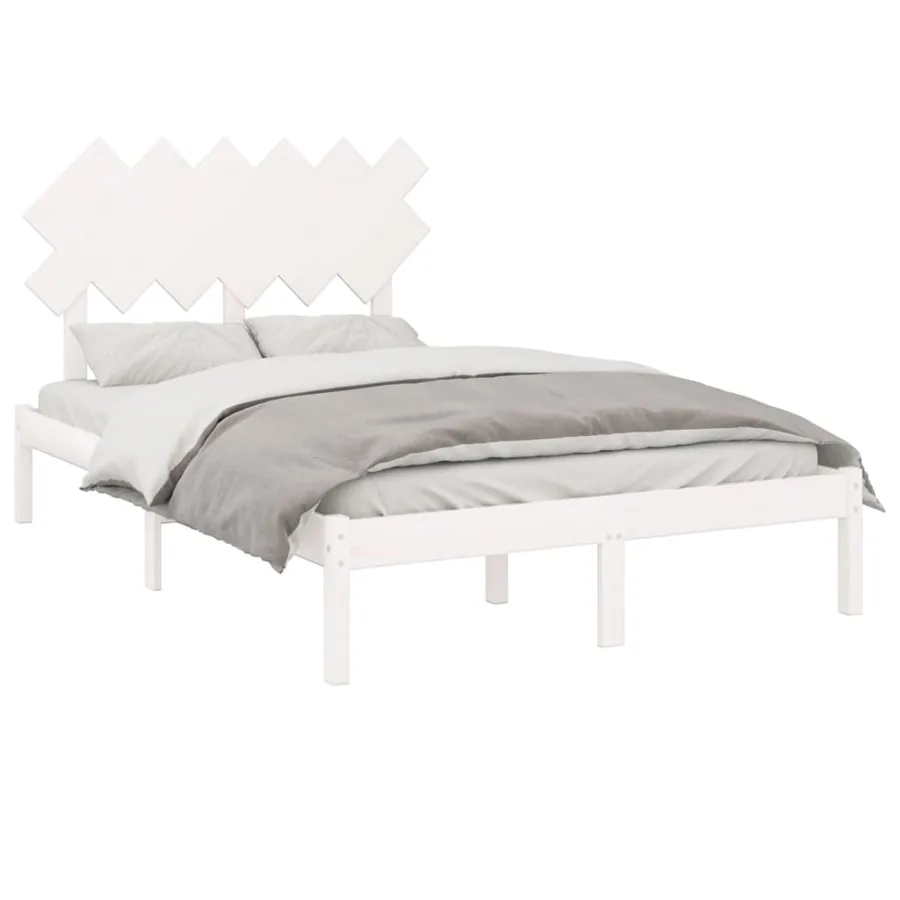 Cadre de lit sans matelas blanc 120x200 cm bois massif - 3