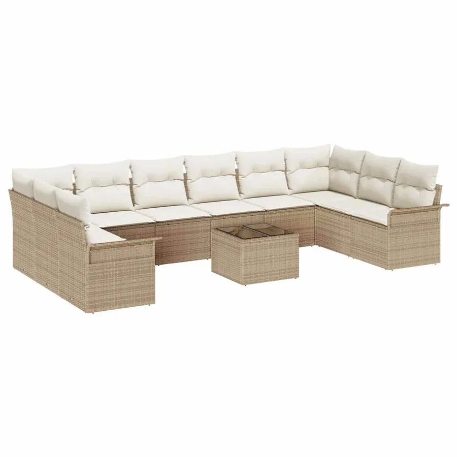 Ensemble de canapé de jardin 11 pcs Beige Poly rotin - 2