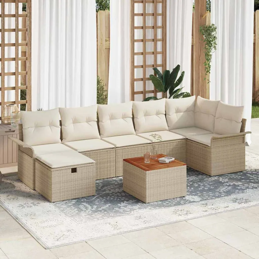 Ensemble de canapé de jardin avec coussin 8 pcs Beige polyrotin