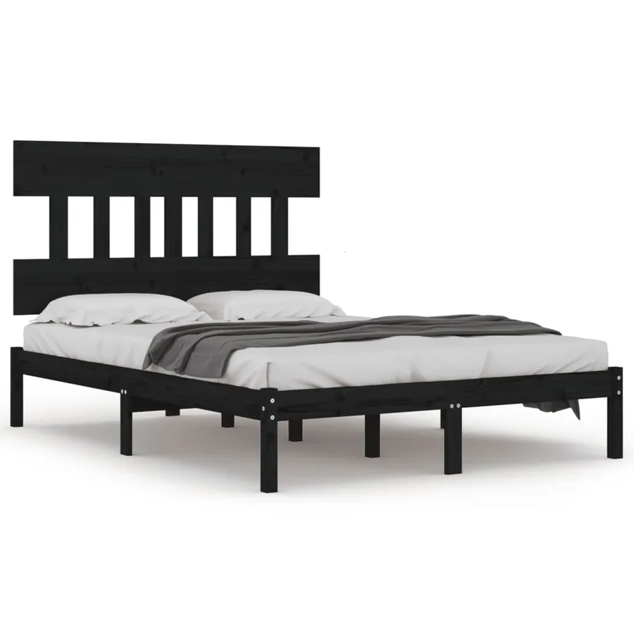 Cadre de lit sans matelas noir 200x200 cm bois massif - 2