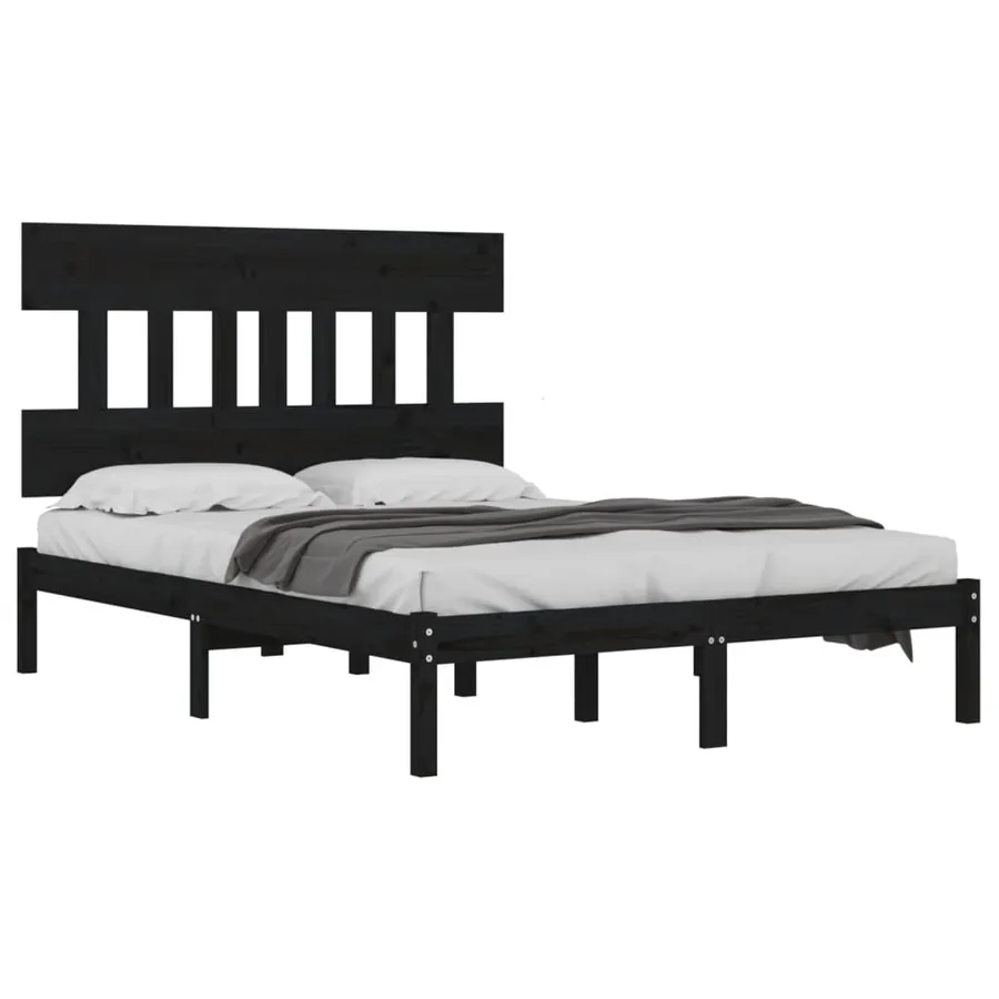 Cadre de lit sans matelas noir 200x200 cm bois massif - 3