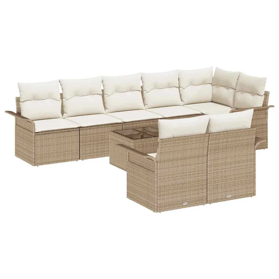 Ensemble de canapé de jardin 9 pcs Beige Poly rotin - 2