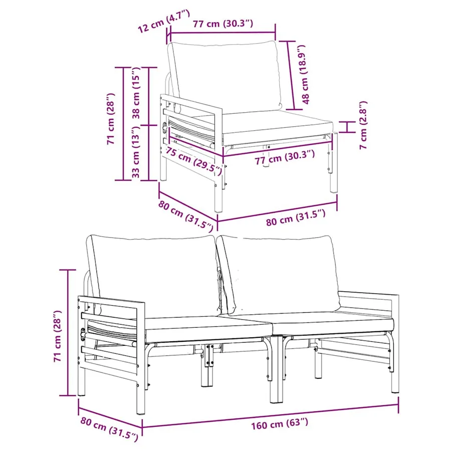 Mobilier de jardin 2 Pièce Anthracite 80 x 80 x 71 cm Acier - 11