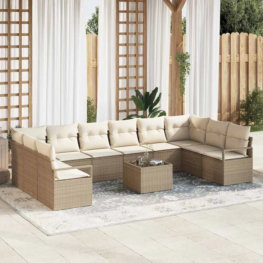 Ensemble de Canapés avec coussin 11 pcs Beige polyrotin