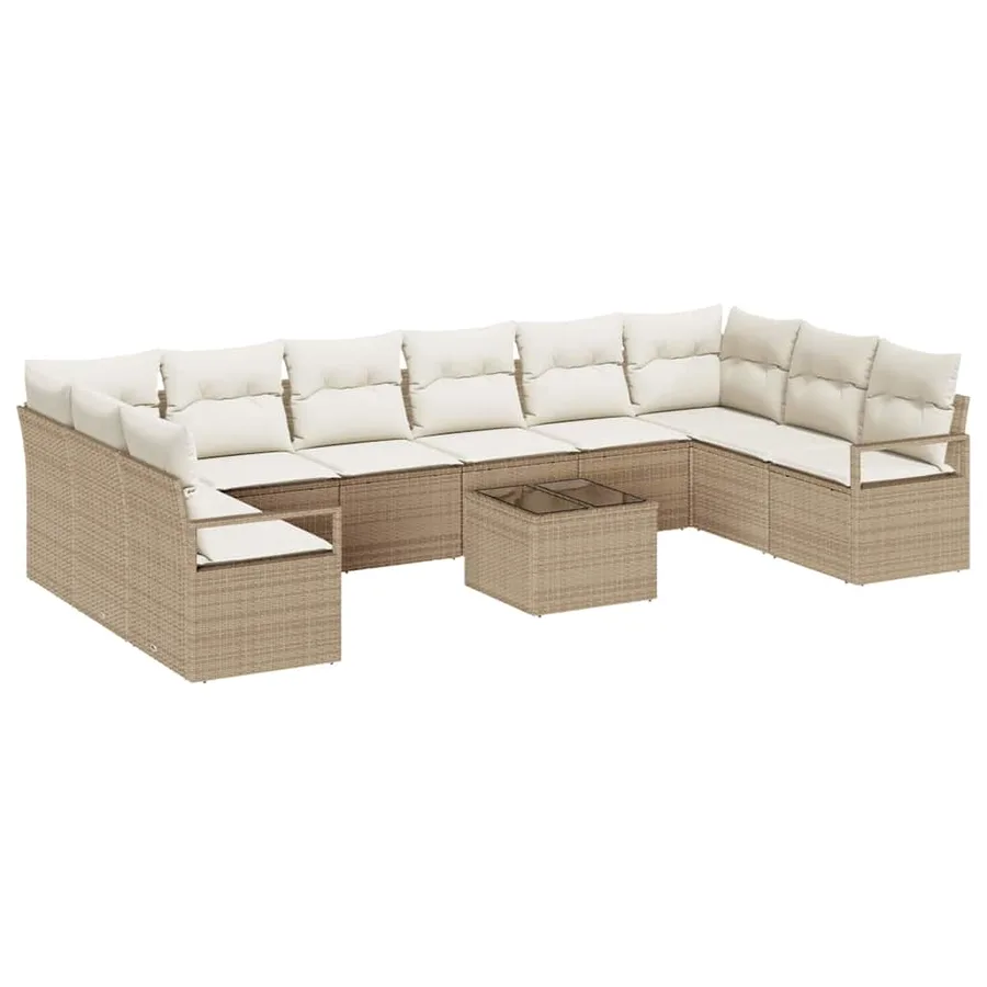 Ensemble de Canapés avec coussin 11 pcs Beige polyrotin - 2