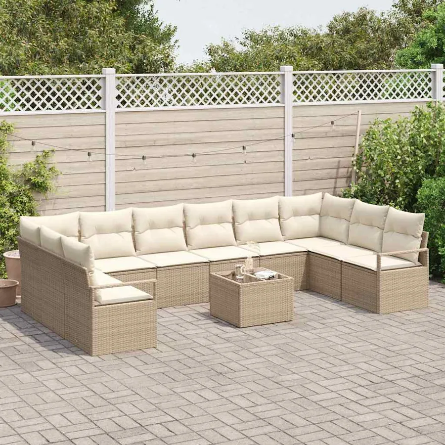 Ensemble de Canapés avec coussin 11 pcs Beige polyrotin - 3