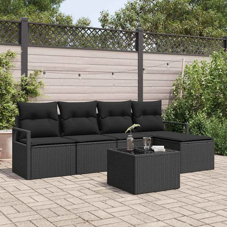 Ensemble de Canapés avec coussin 6 pcs Noir polyrotin