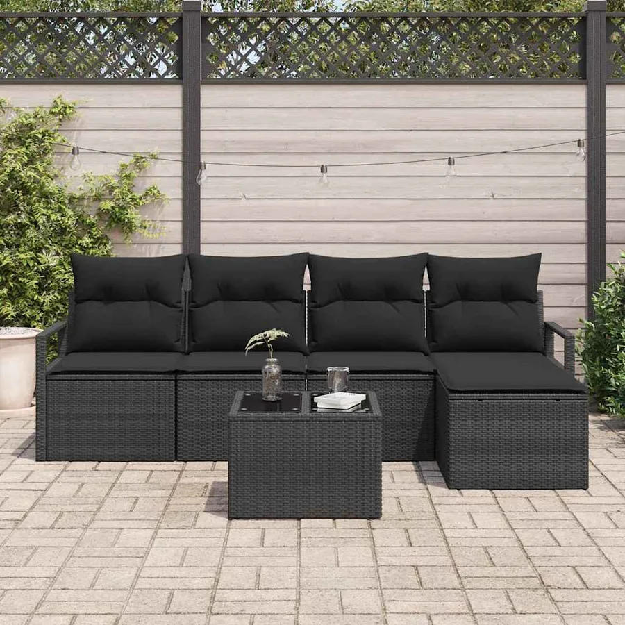 Ensemble de Canapés avec coussin 6 pcs Noir polyrotin - 3