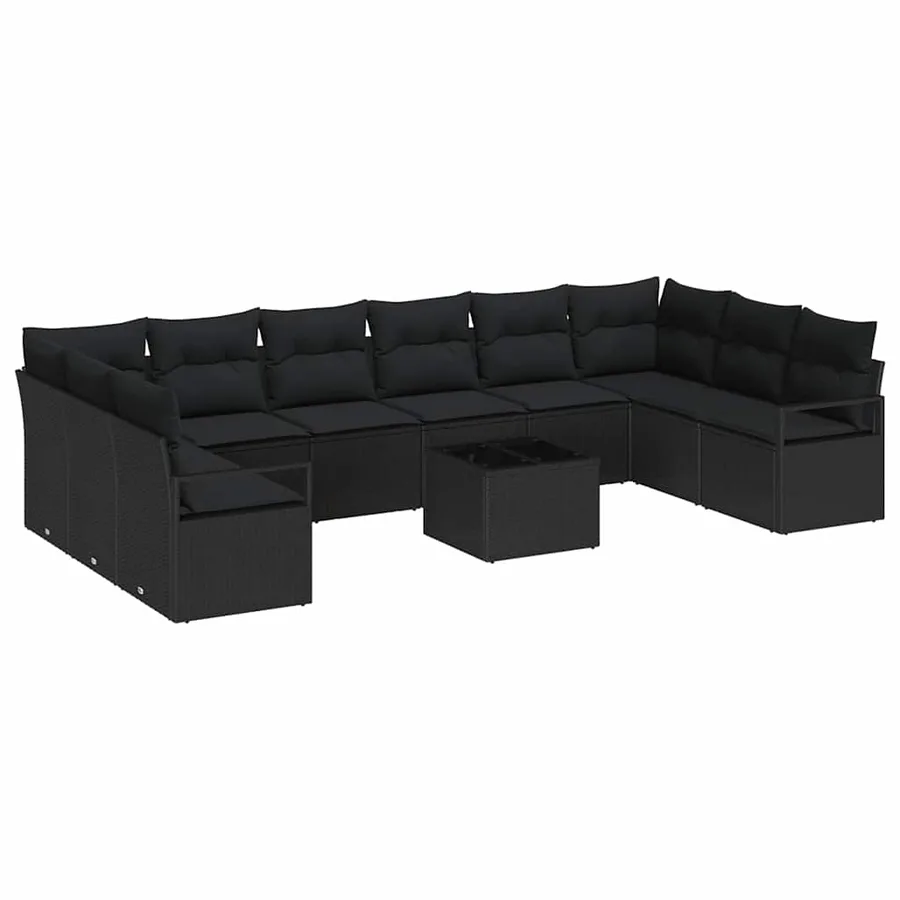 Ensemble de Canapés avec coussin 11 pcs Noir polyrotin - 2