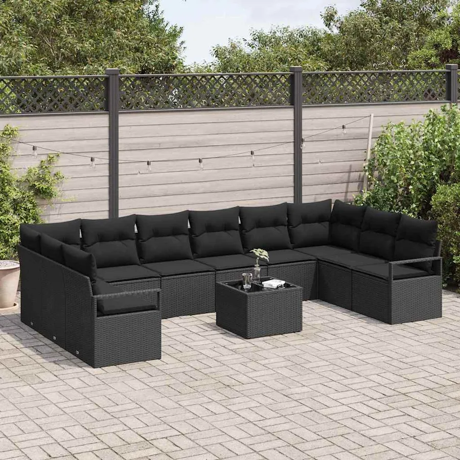 Ensemble de Canapés avec coussin 11 pcs Noir polyrotin - 3