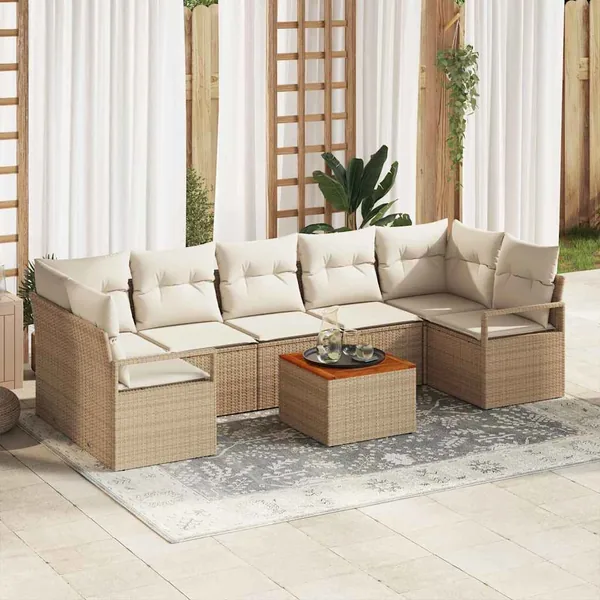 Ensemble de canapé de jardin avec coussin 8 pcs Beige polyrotin