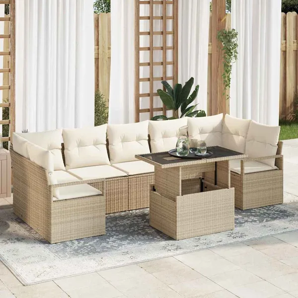Ensemble de canapé de jardin 8 pcs beige et crème polyrotin