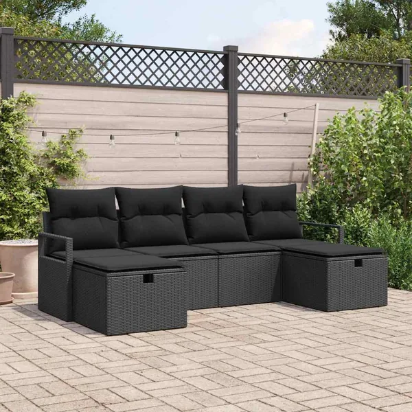 Ensemble de Canapés avec coussin 6 pcs Noir polyrotin