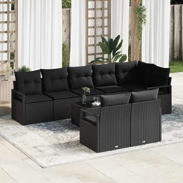 Ensemble de Canapés avec coussin 9 pcs Noir polyrotin