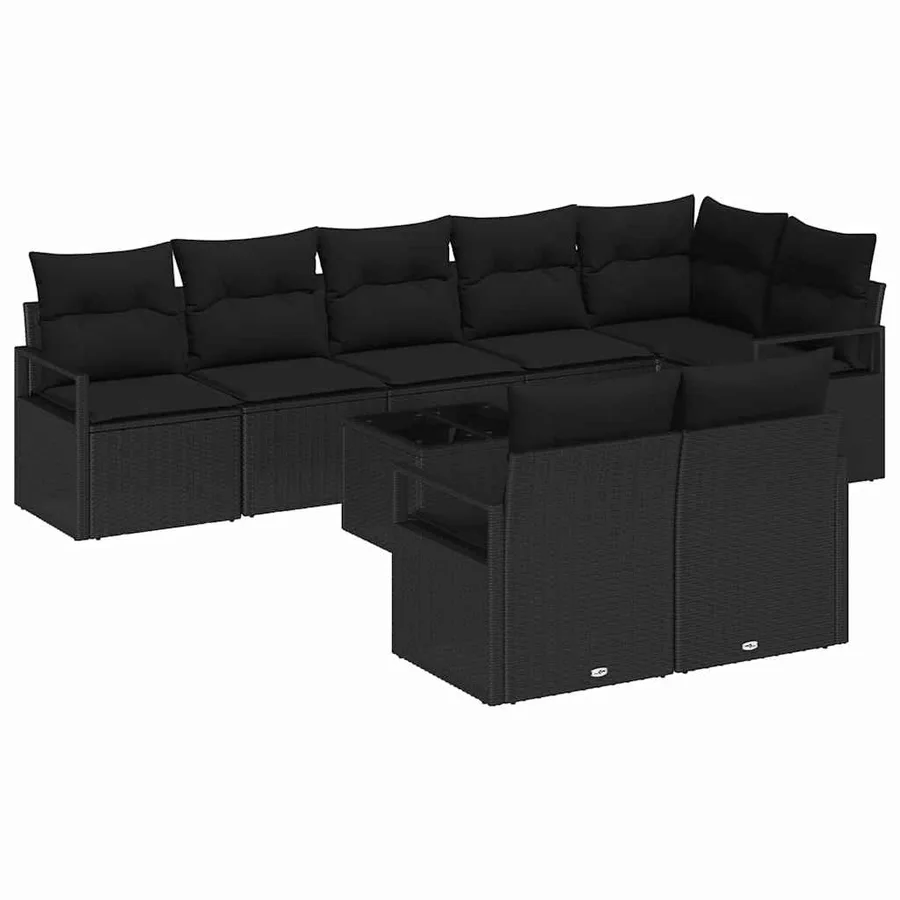 Ensemble de Canapés avec coussin 9 pcs Noir polyrotin - 2