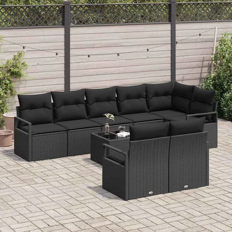 Ensemble de Canapés avec coussin 9 pcs Noir polyrotin - 3