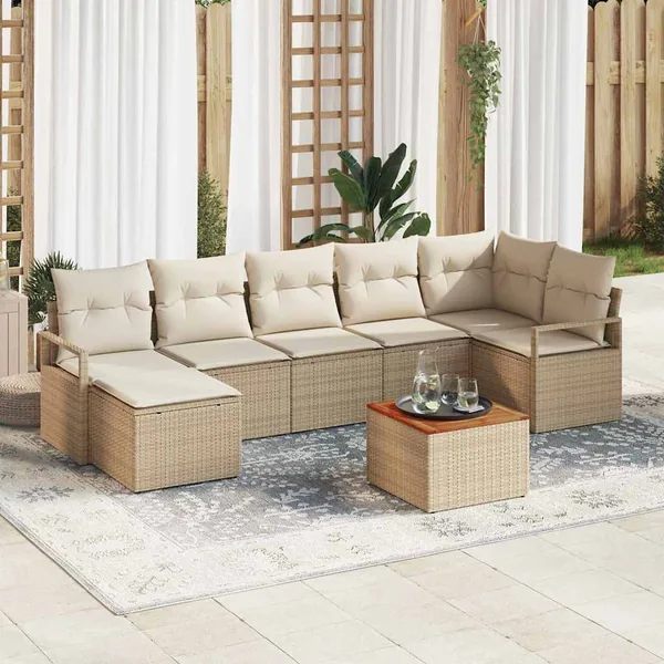 Ensemble de canapé de jardin avec coussin 8 pcs Beige polyrotin