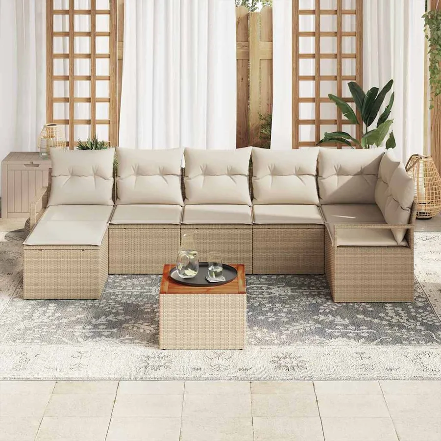 Ensemble de canapé de jardin avec coussin 8 pcs Beige polyrotin - 3