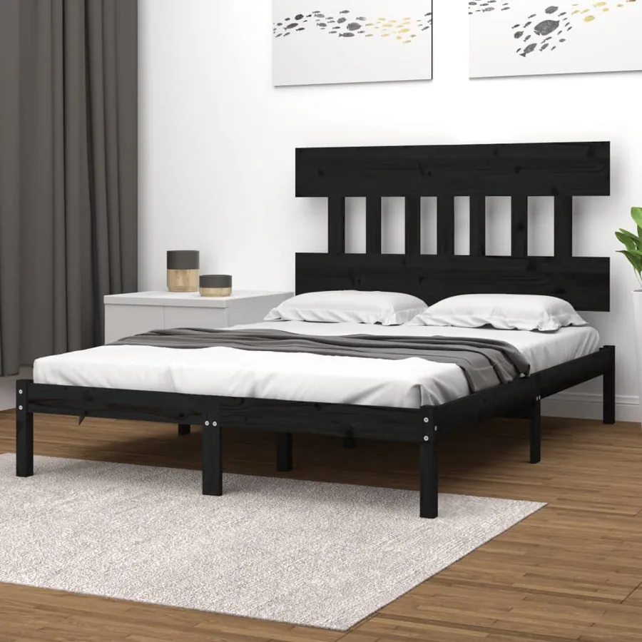Cadre de lit sans matelas noir 140x190 cm bois massif