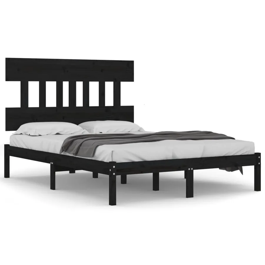 Cadre de lit sans matelas noir 140x190 cm bois massif - 2