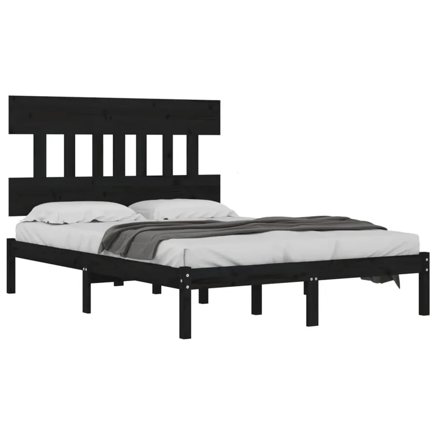 Cadre de lit sans matelas noir 140x190 cm bois massif - 3