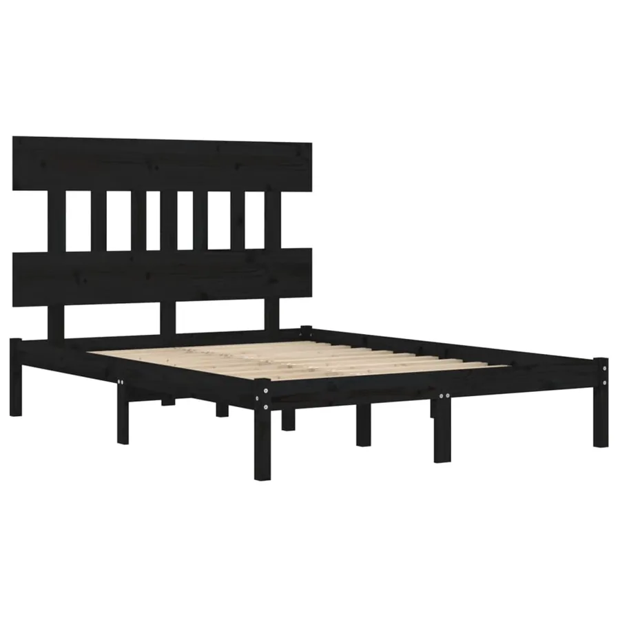 Cadre de lit sans matelas noir 140x190 cm bois massif - 4
