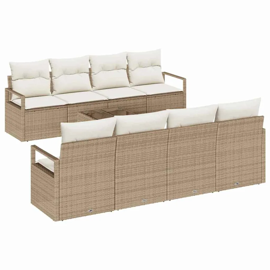 Ensemble de Canapés avec coussin 7 pcs Beige et crème polyrotin - 2