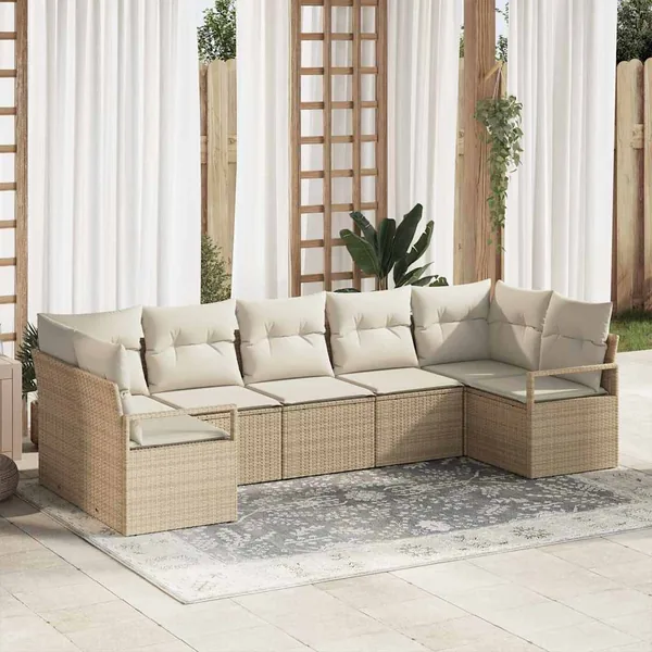 Ensemble de Canapés avec coussin 7 pcs Beige polyrotin