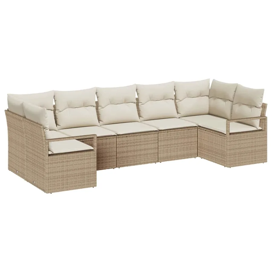 Ensemble de Canapés avec coussin 7 pcs Beige polyrotin - 2
