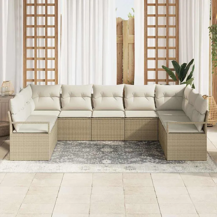 Ensemble de Canapés avec coussin 7 pcs Beige polyrotin - 3
