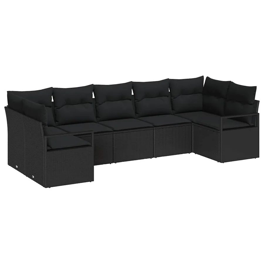 Ensemble de Canapés avec coussin 7 pcs Noir polyrotin - 2