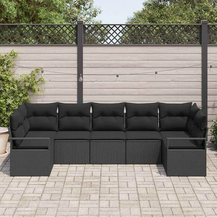 Ensemble de Canapés avec coussin 7 pcs Noir polyrotin - 3