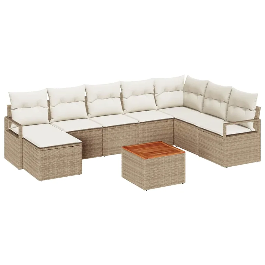 Ensemble de canapé de jardin avec coussin 9 pcs Beige polyrotin - 2